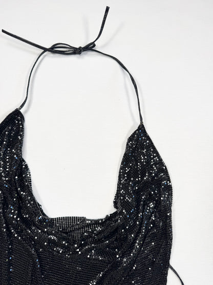 Black Chainmail Open Back Halter ♡ S
