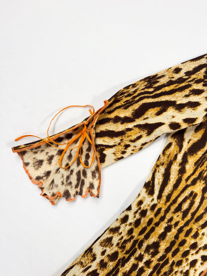 Morgan De Toi Leopard Tie Front 3/4 Sleeve Top ♡ S