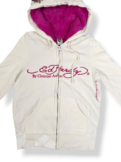 Pink Faux Fur Hood Ed Hardy Zip Up ♡ S