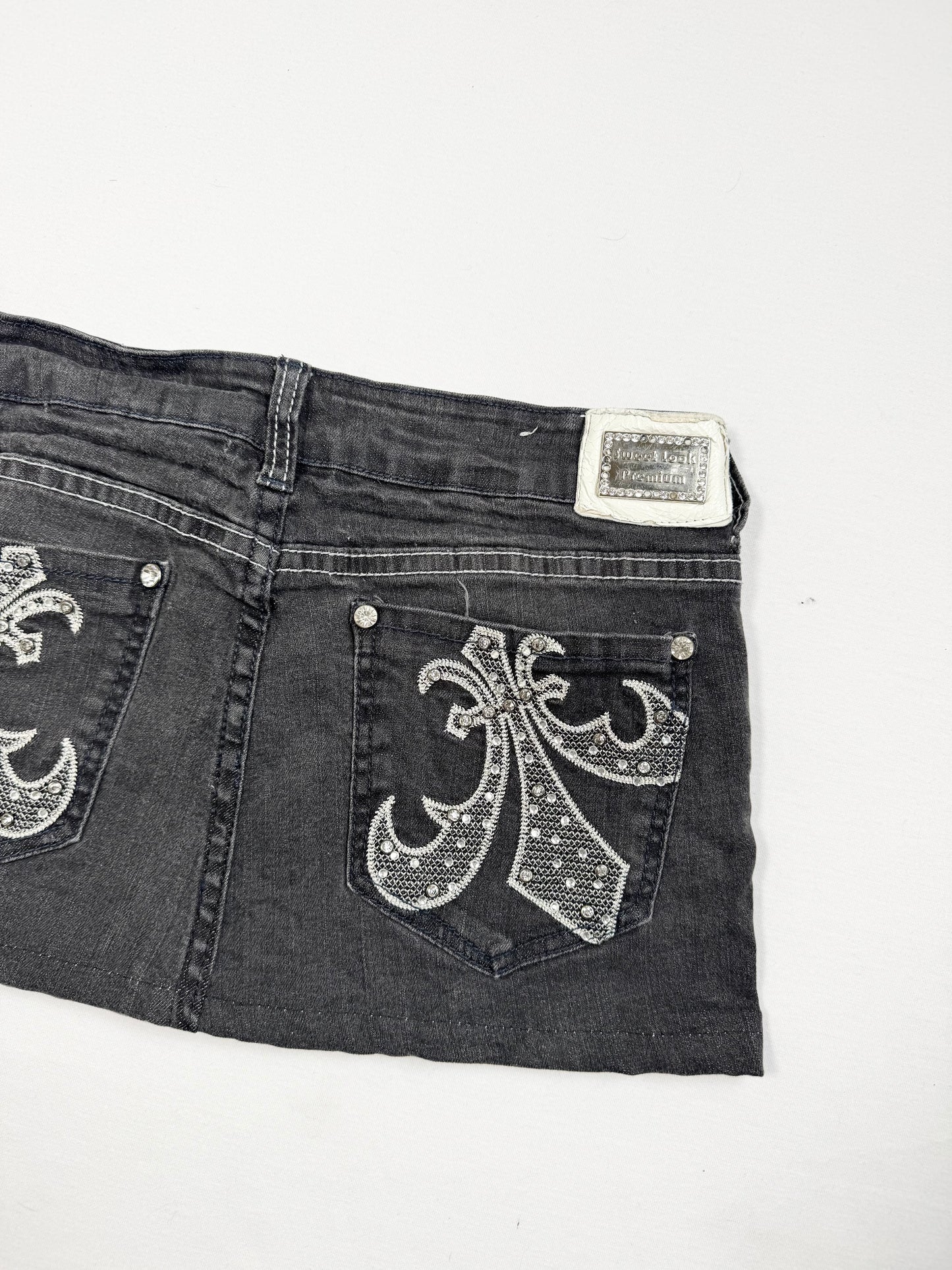 Cross Black Denim Mini Skirt ♡ S/M
