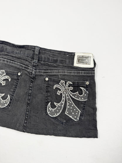 Cross Black Denim Mini Skirt ♡ S/M