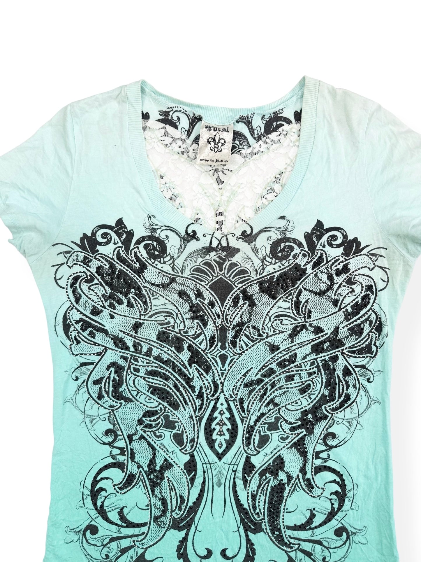 Seafoam Grunge Lace Cut Out Back Tee ♡ M