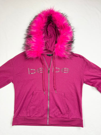 Pink Bebe Fur Hood Zip Up ♡ S