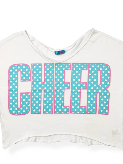 CHEER Pink & Blue Polka Cropped Off Shoulder Top ♡ L