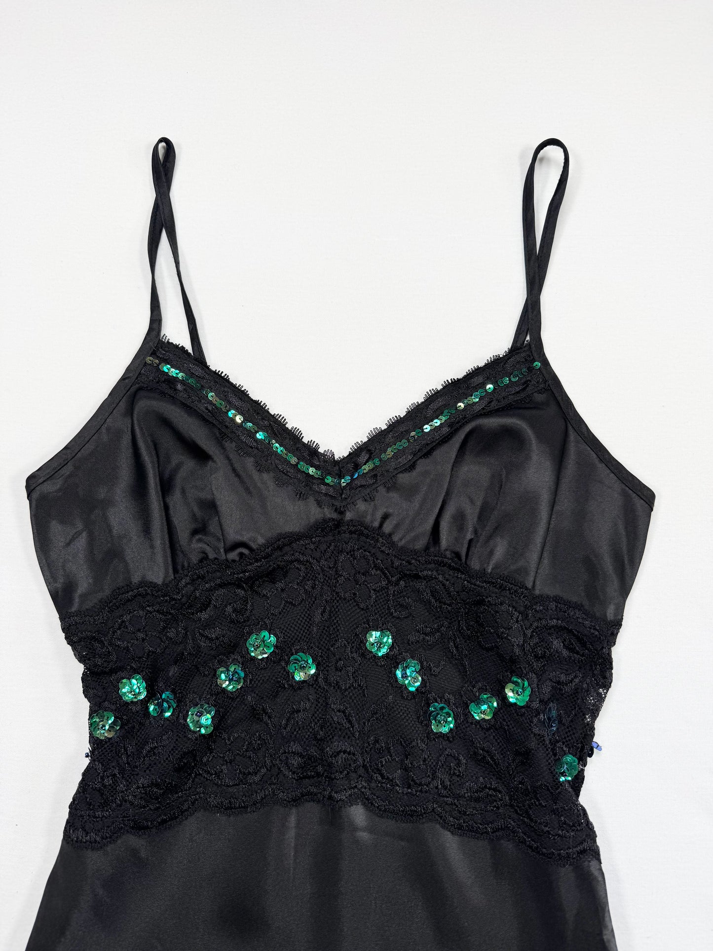 “Hotkiss” Lace Sequin Panel Black Cami ♡ M
