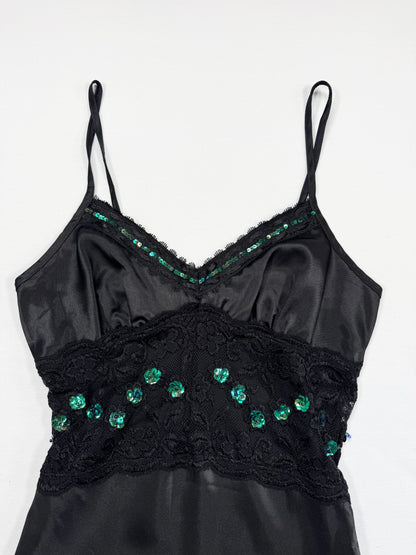 “Hotkiss” Lace Sequin Panel Black Cami ♡ M
