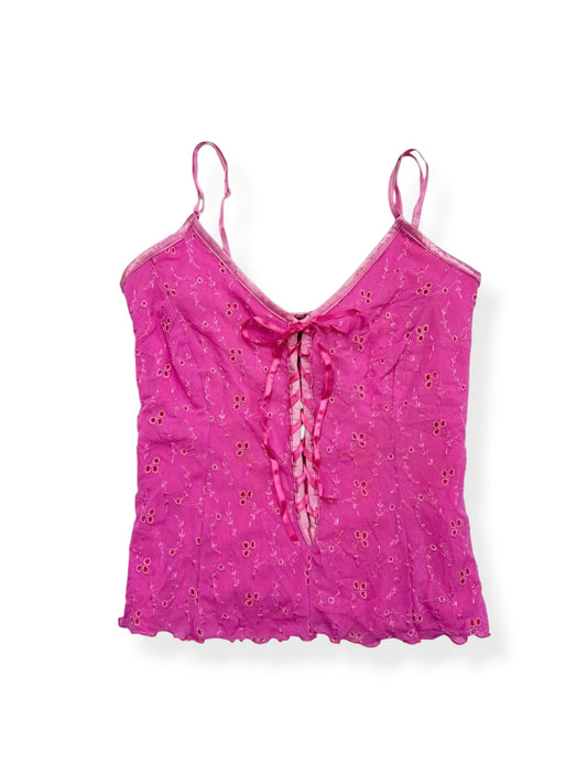 Pink Pointelle Lace Up Cami ♡ M