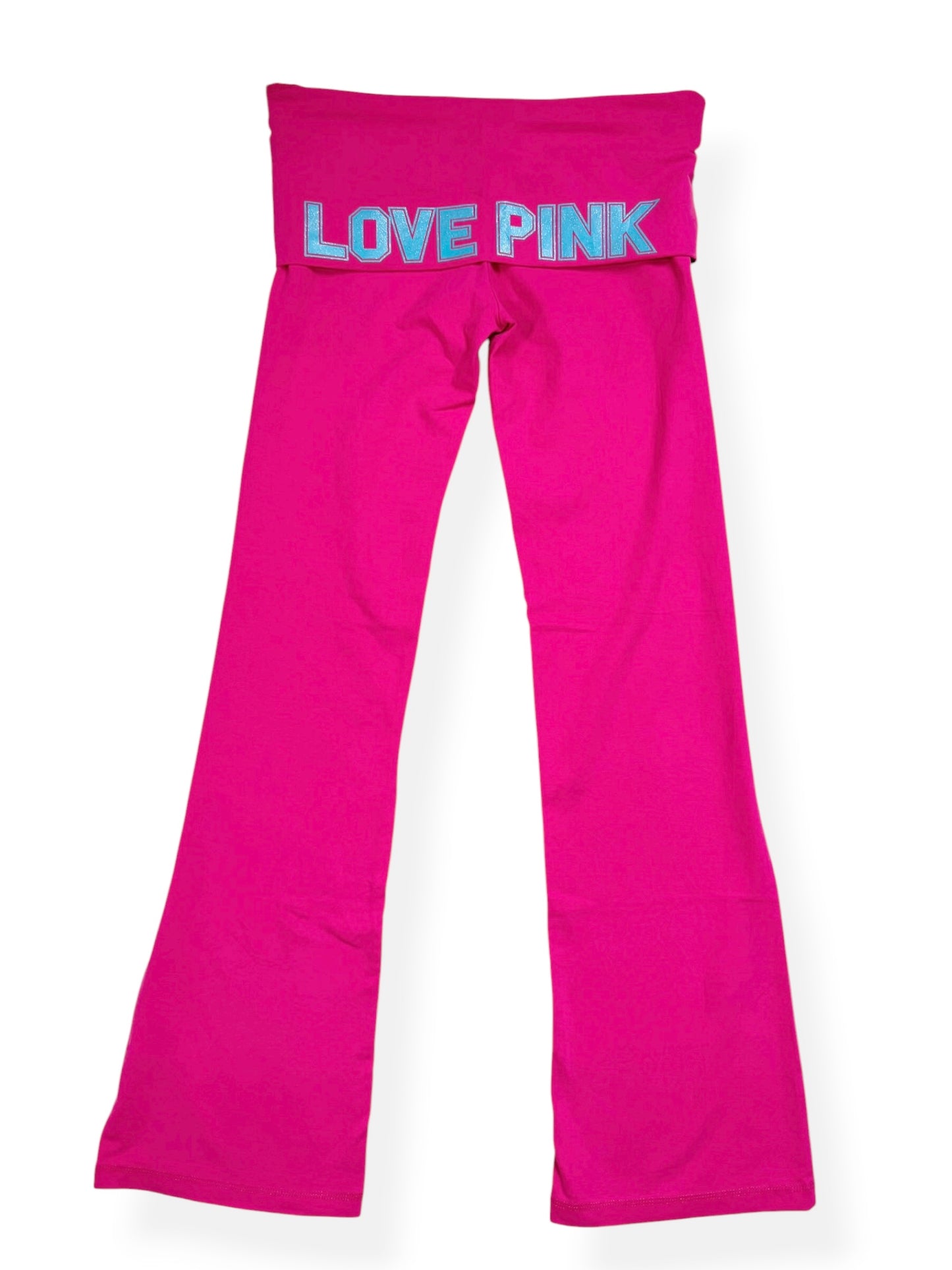 PINK Hot Pink & Blue Fold Over Waistband Leggings ♡ S/M