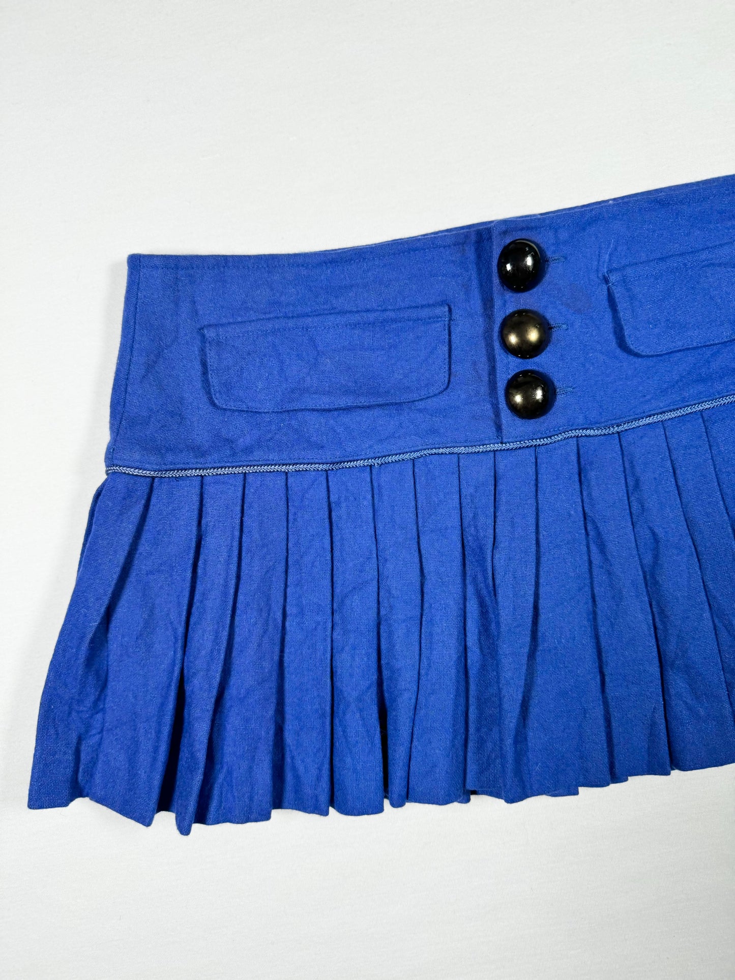 Blue Pleated Mini Skirt