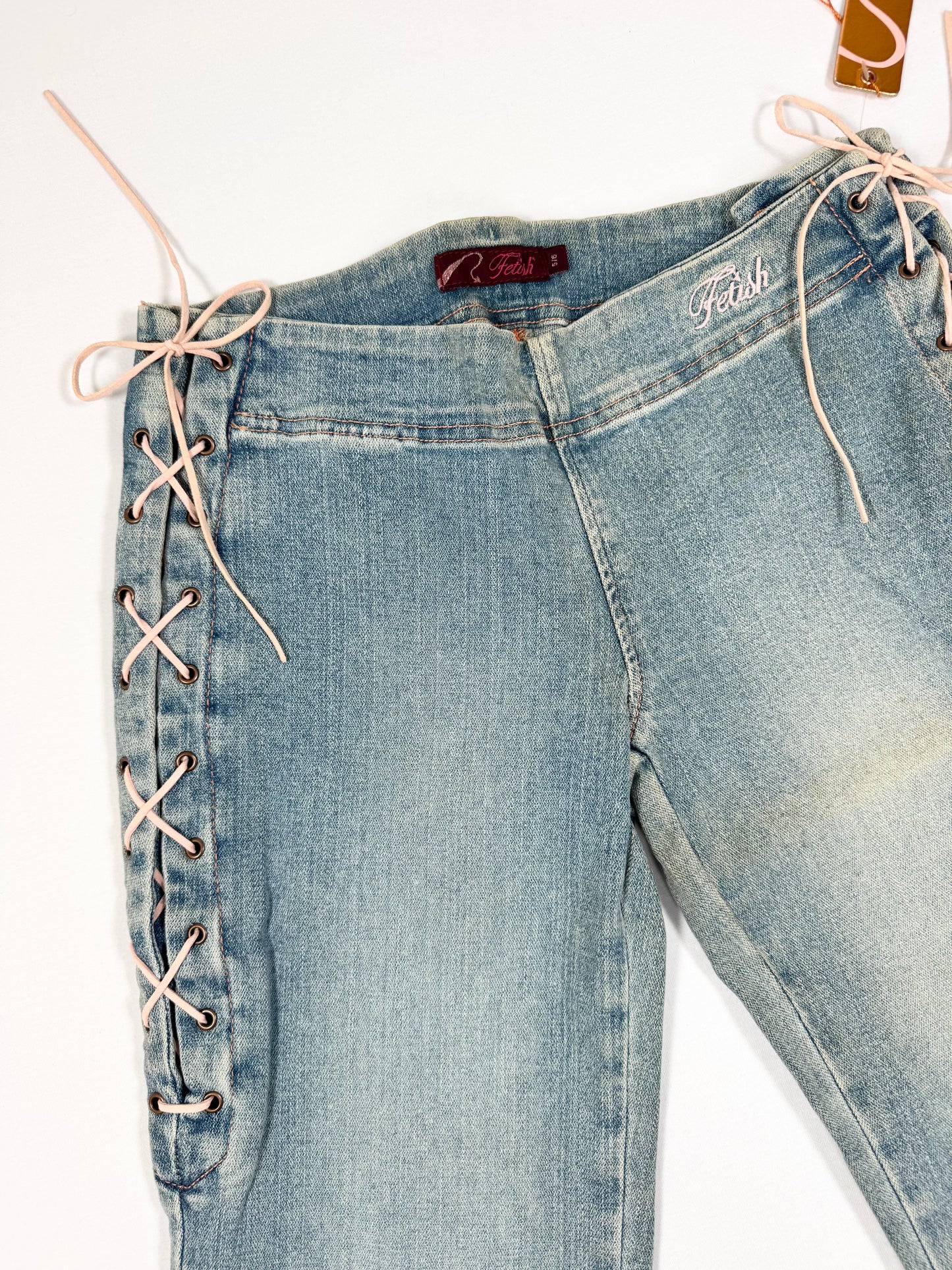 Fetish Pink Lace Up Side Flared Jeans ♡ S/M
