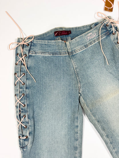 Fetish Pink Lace Up Side Flared Jeans ♡ S/M