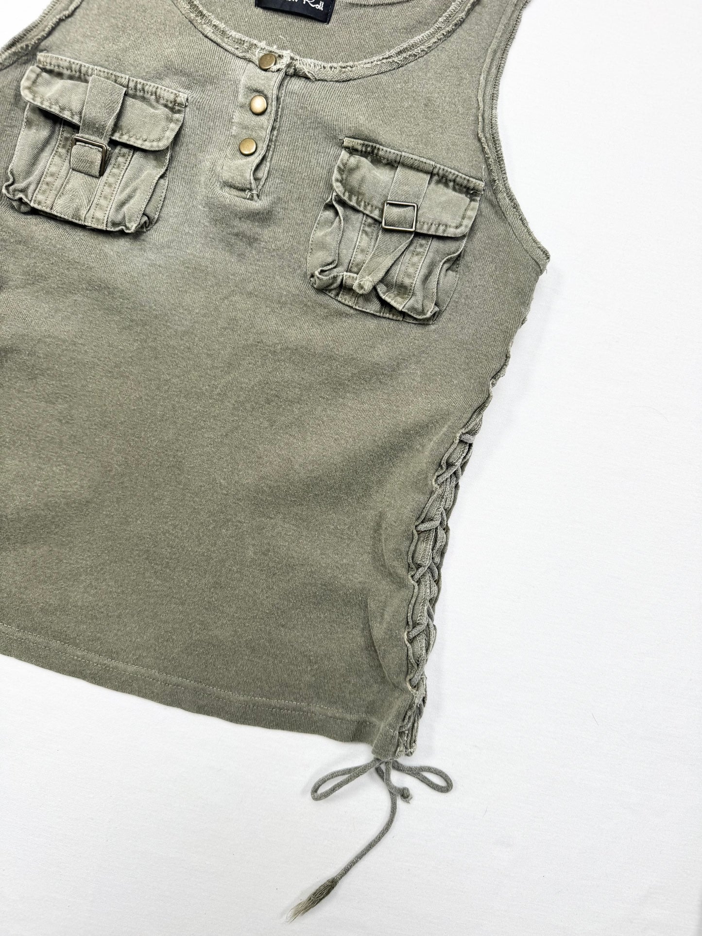 Khaki Lace Up Sides Tank ♡ S/M