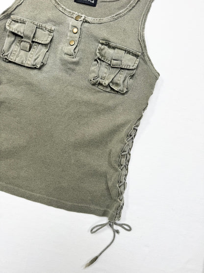 Khaki Lace Up Sides Tank ♡ S/M