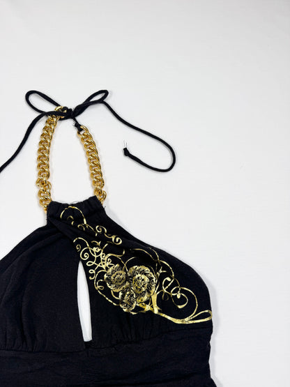 Baby Phat Black & Gold Chain Halter ♡ M