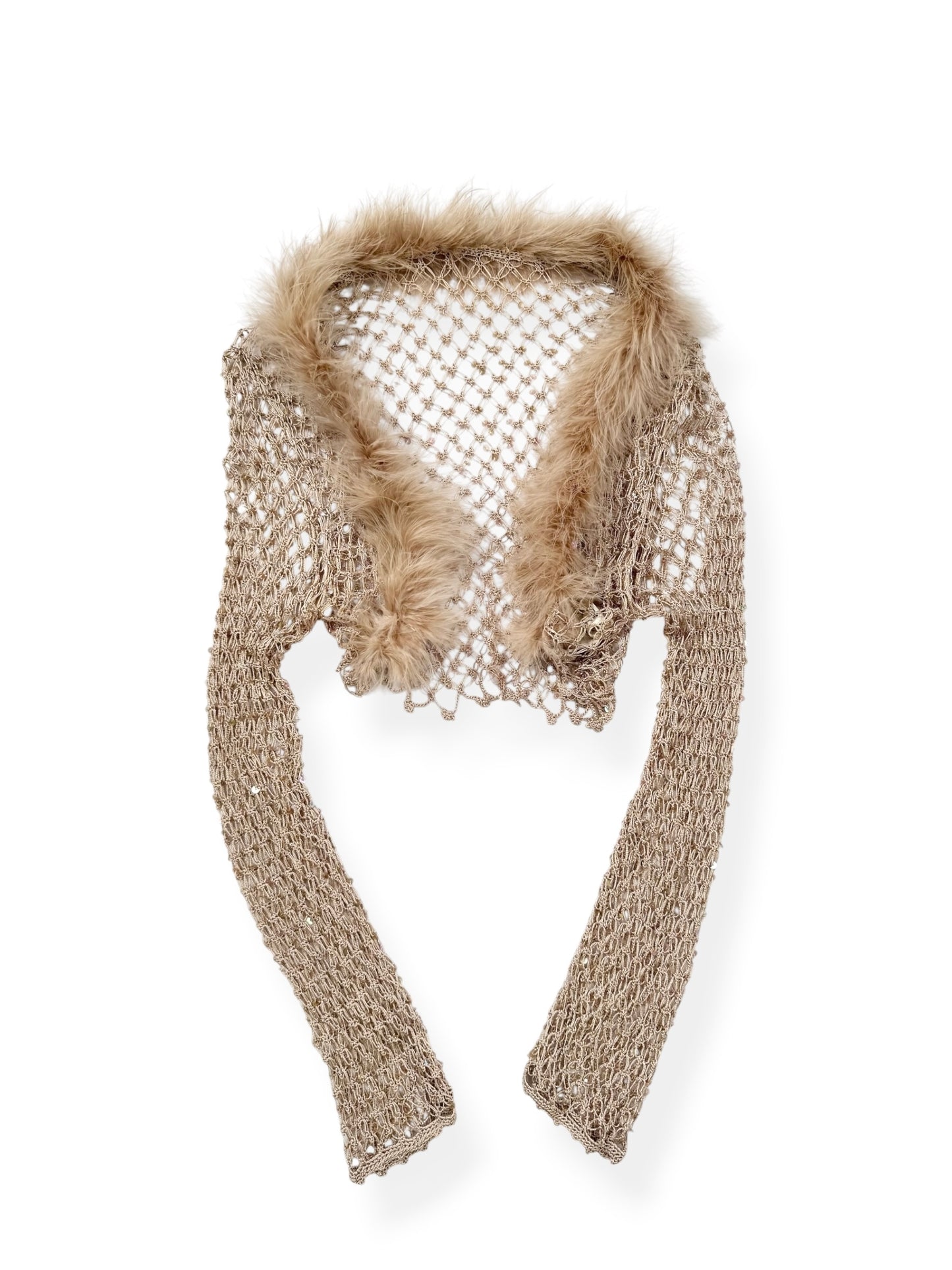Crochet Sequin Fur Trim Cardigan ♡ S/M