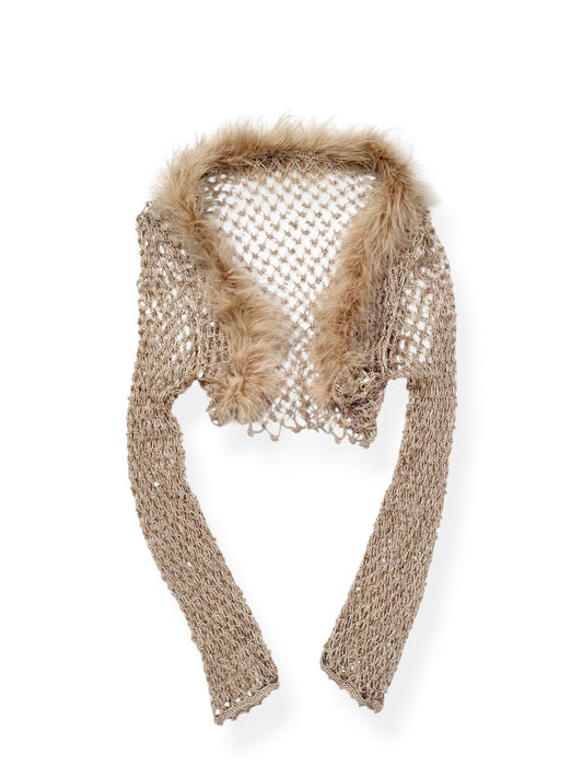 Crochet Sequin Fur Trim Cardigan ♡ S/M