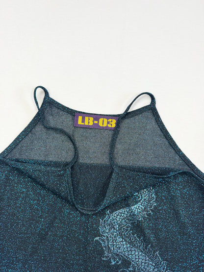 LB-03 Navy Glittery Dragon Micromesh Cami ♡ S