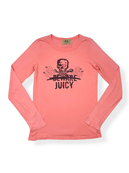 Juicy Couture Skull “Beware” Peach Long Sleeved Top ♡ M