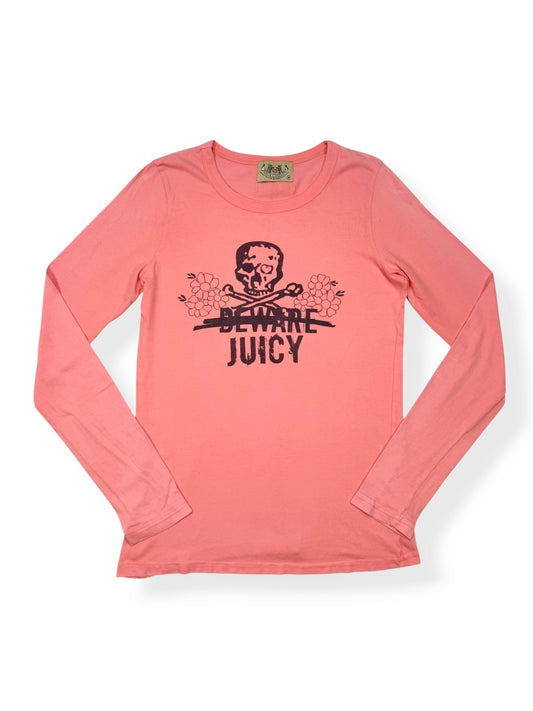 Juicy Couture Skull “Beware” Peach Long Sleeved Top ♡ M