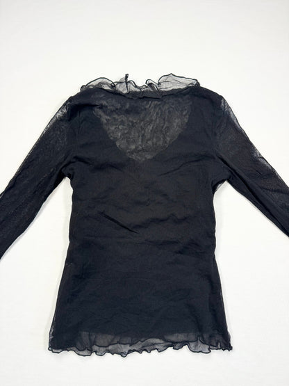Black Mesh Beaded Long Sleeved Top ♡ S