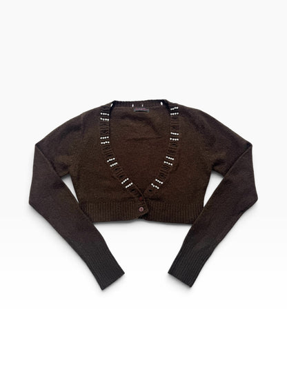 Brown Diamanté Cropped Cardigan ♡ S