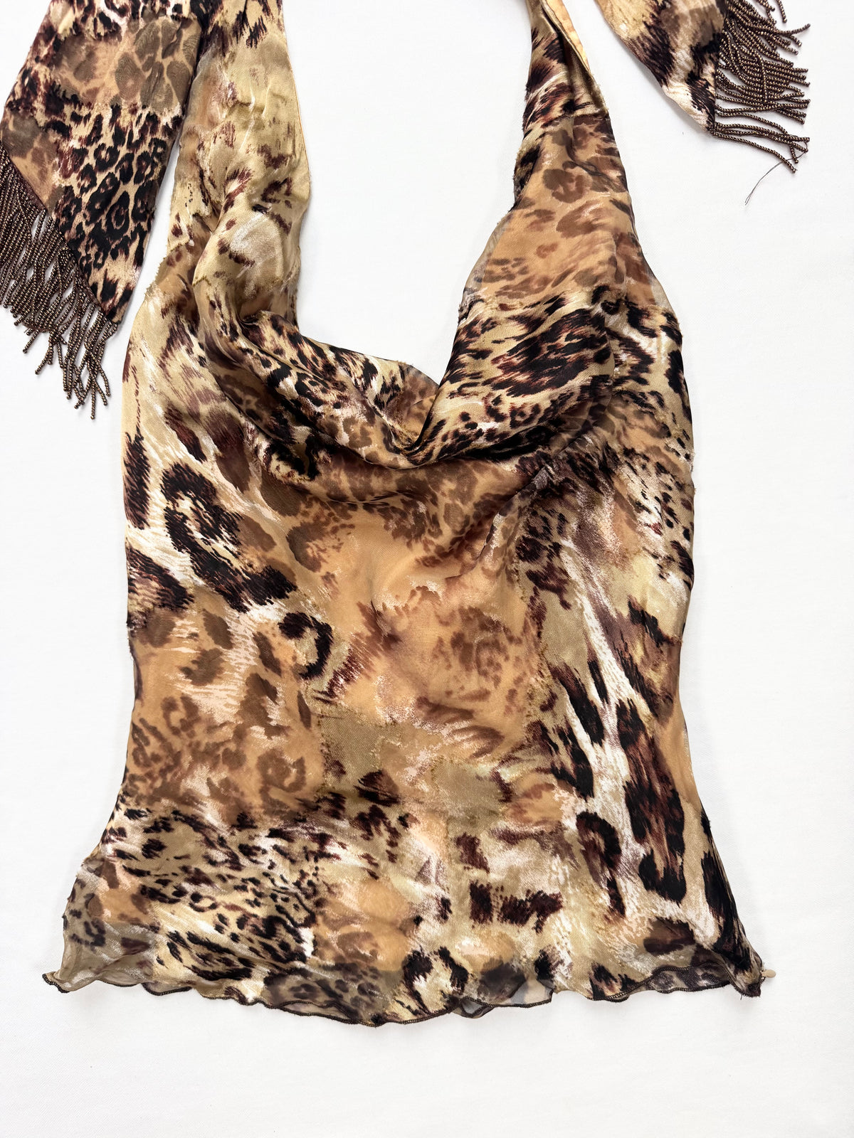 Cache Leopard Beaded Fringe Halter ♡ S