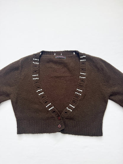 Brown Diamanté Cropped Cardigan ♡ S
