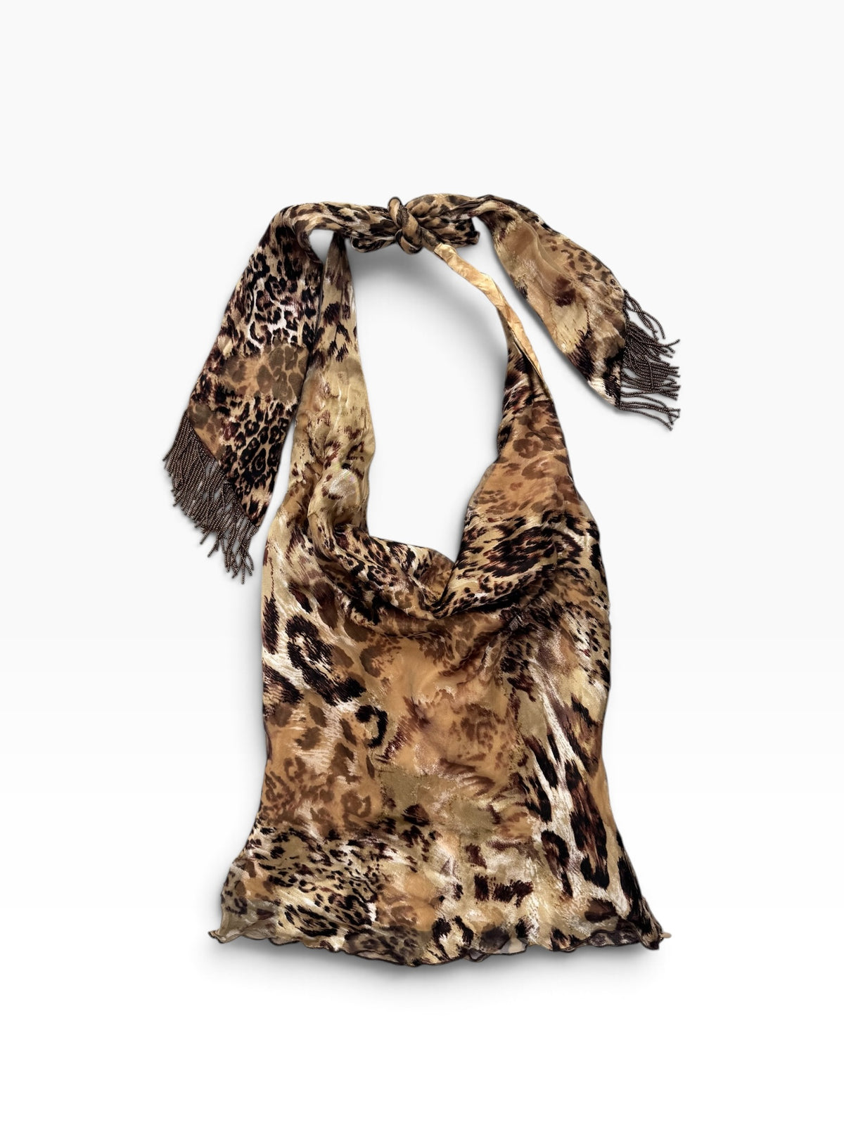 Cache Leopard Beaded Fringe Halter ♡ S