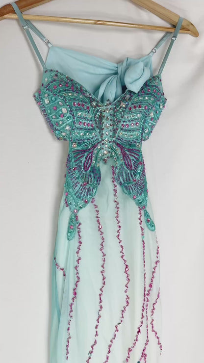 Butterfly Blue & Pink Ombré Silk Maxi Dress ♡ XXS/XS